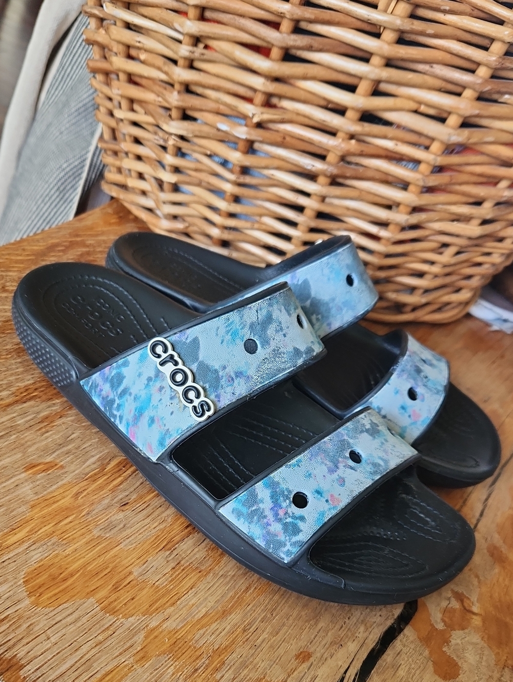 Crocs Classic Slides Tie Dye Sandals Unisex Men 8 Women's 10 Blue